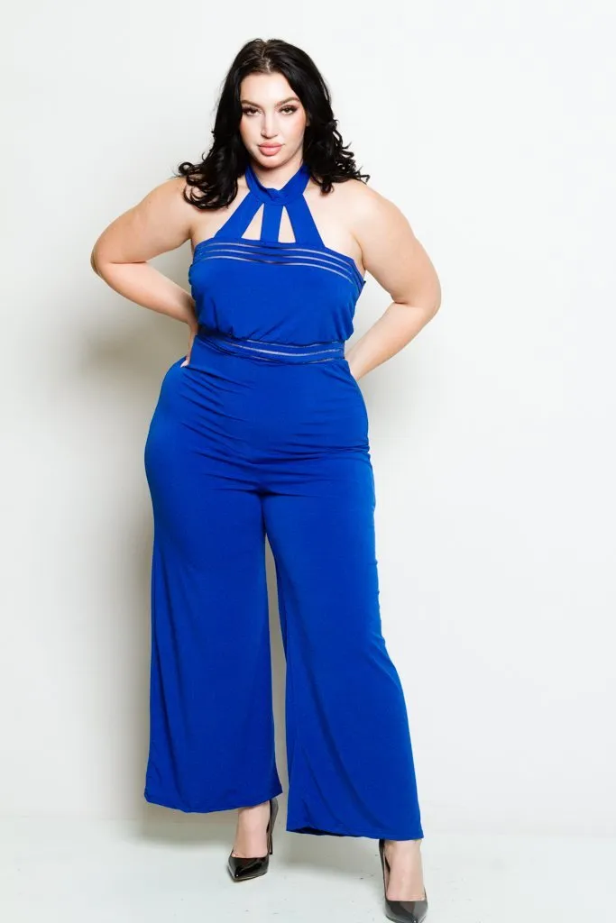 Plus Size Mock Neck Halter Jumpsuit