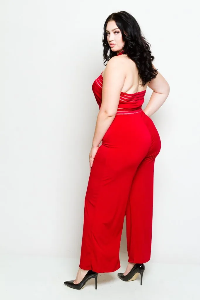 Plus Size Mock Neck Halter Jumpsuit