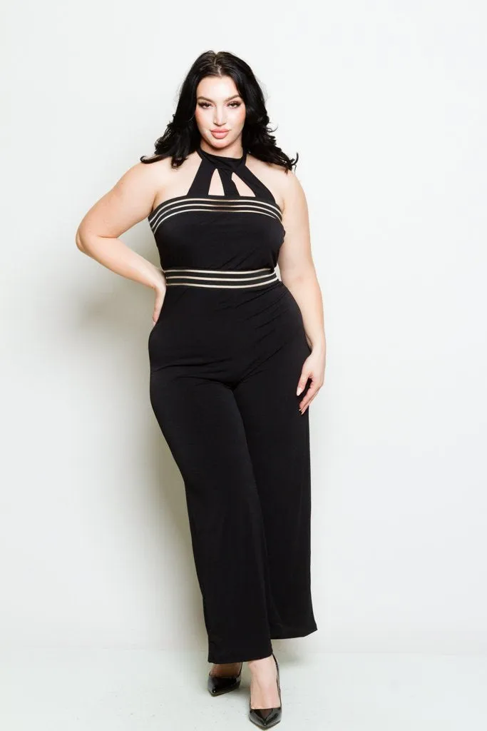 Plus Size Mock Neck Halter Jumpsuit