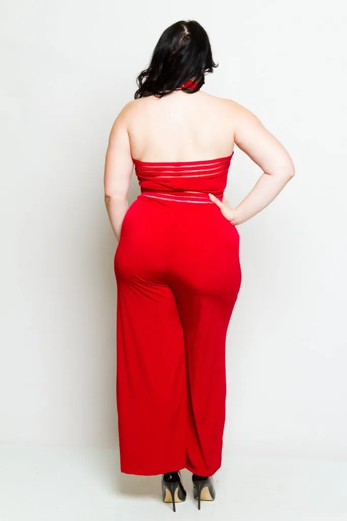 Plus Size Mock Neck Halter Jumpsuit