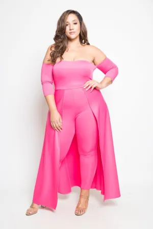Plus Size Off Shoulder Tail Back Flirty Jumpsuit