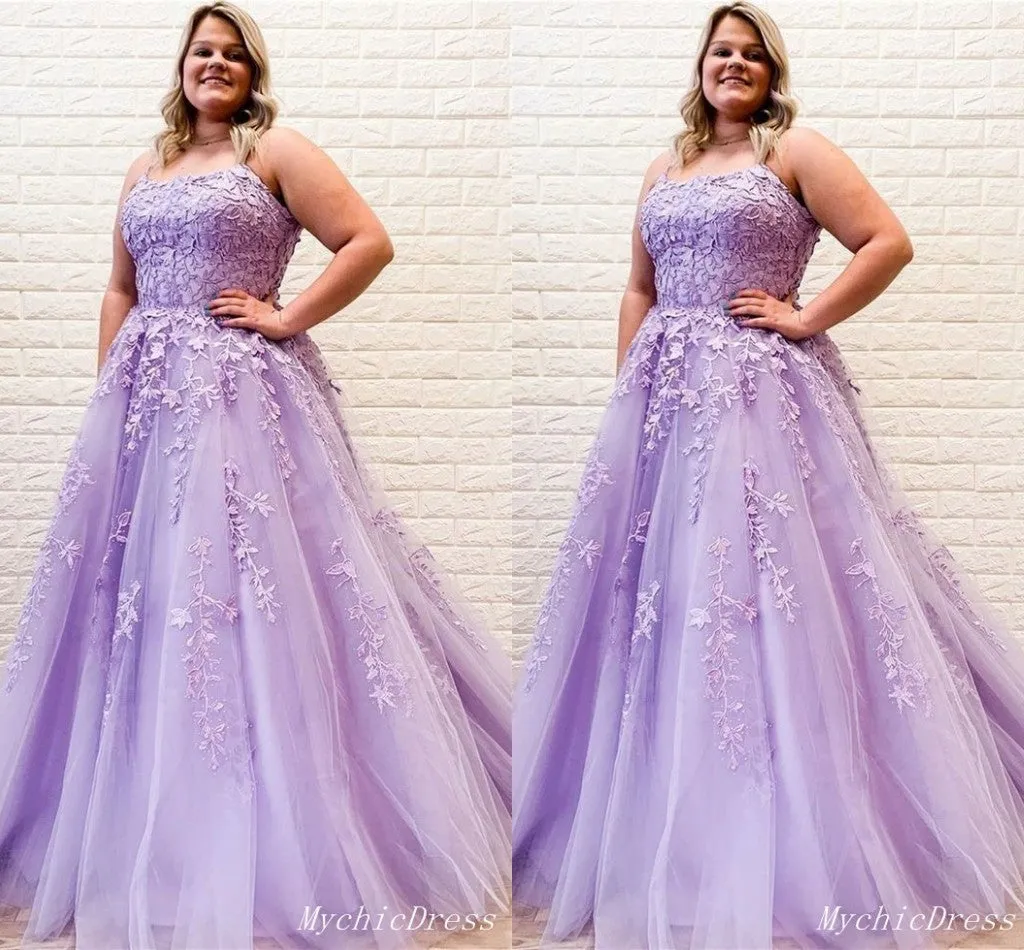 Plus Size Purple Lace Prom Dresses A Line Evening Gowns