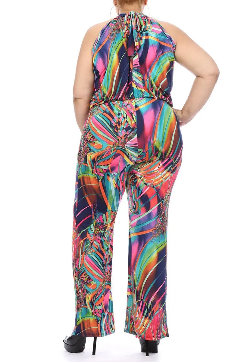 Plus Size Sexy Colorful Party Relaxed Fit Halter Jumpsuit