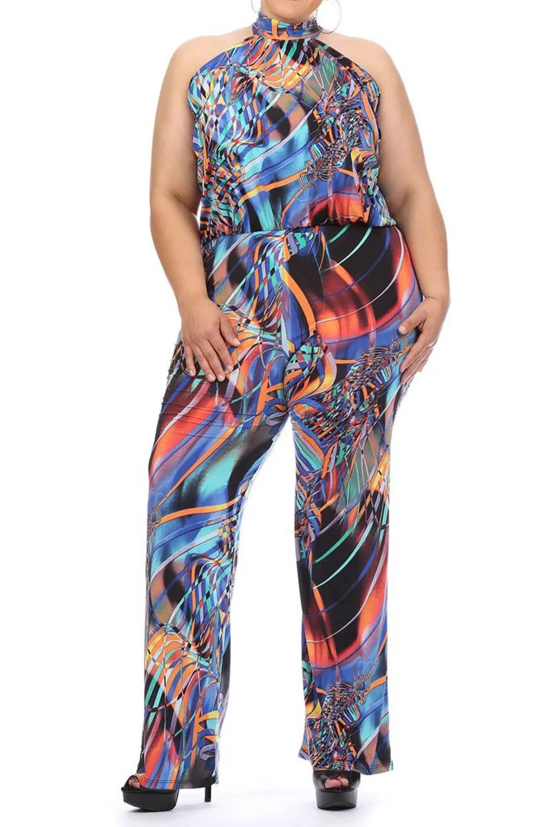 Plus Size Sexy Colorful Party Relaxed Fit Halter Jumpsuit