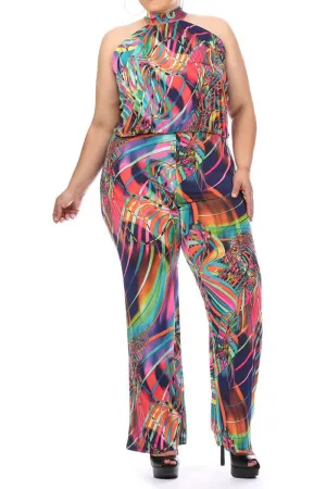 Plus Size Sexy Colorful Party Relaxed Fit Halter Jumpsuit