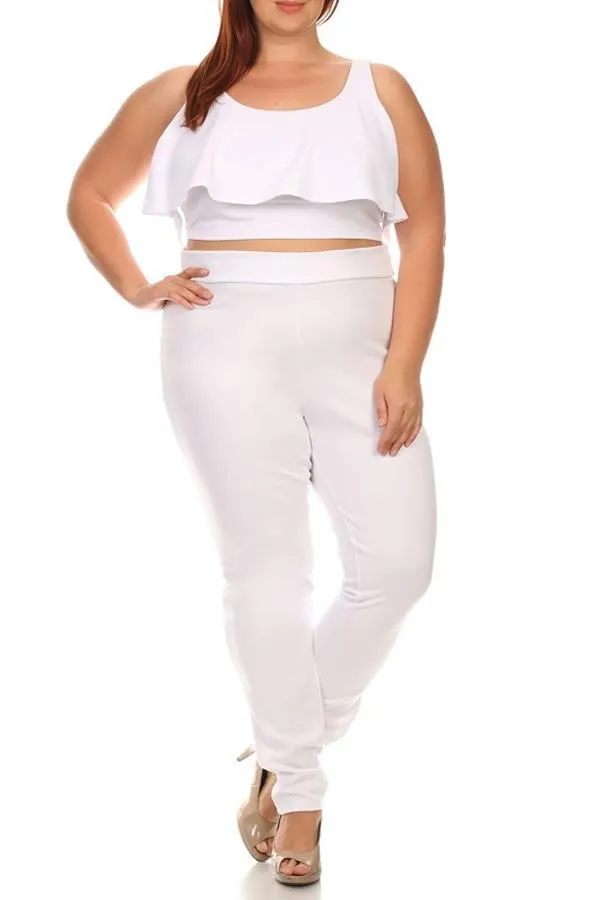 Plus Size Solid 2-piece Top And Pants Set In A Fitted Style