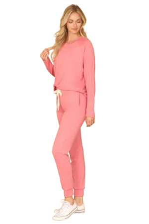 Plus Size Solid Long Sleeve Top and Joggers Set with Self Tie Mauve Dusty - Pack of 6