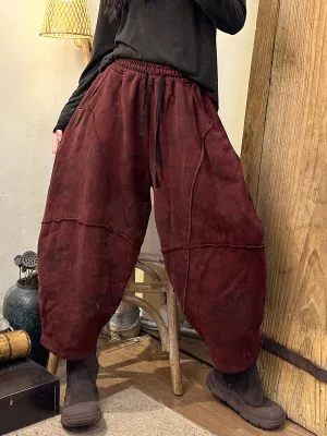 Plus Size Women Autumn Vintage Solid Cotton Harem Pants