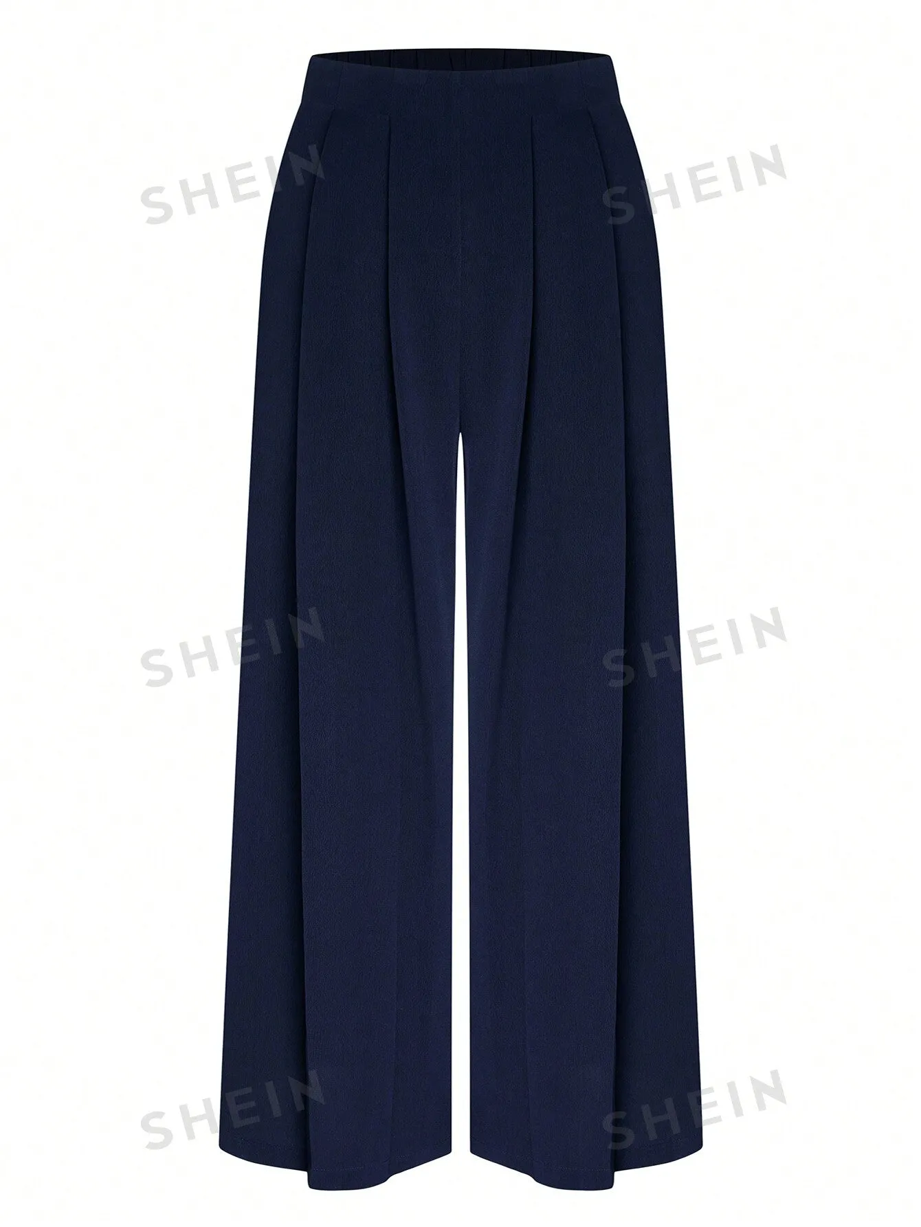 Plus Size Women Solid Color Pleated Loose Wide Leg Trousers