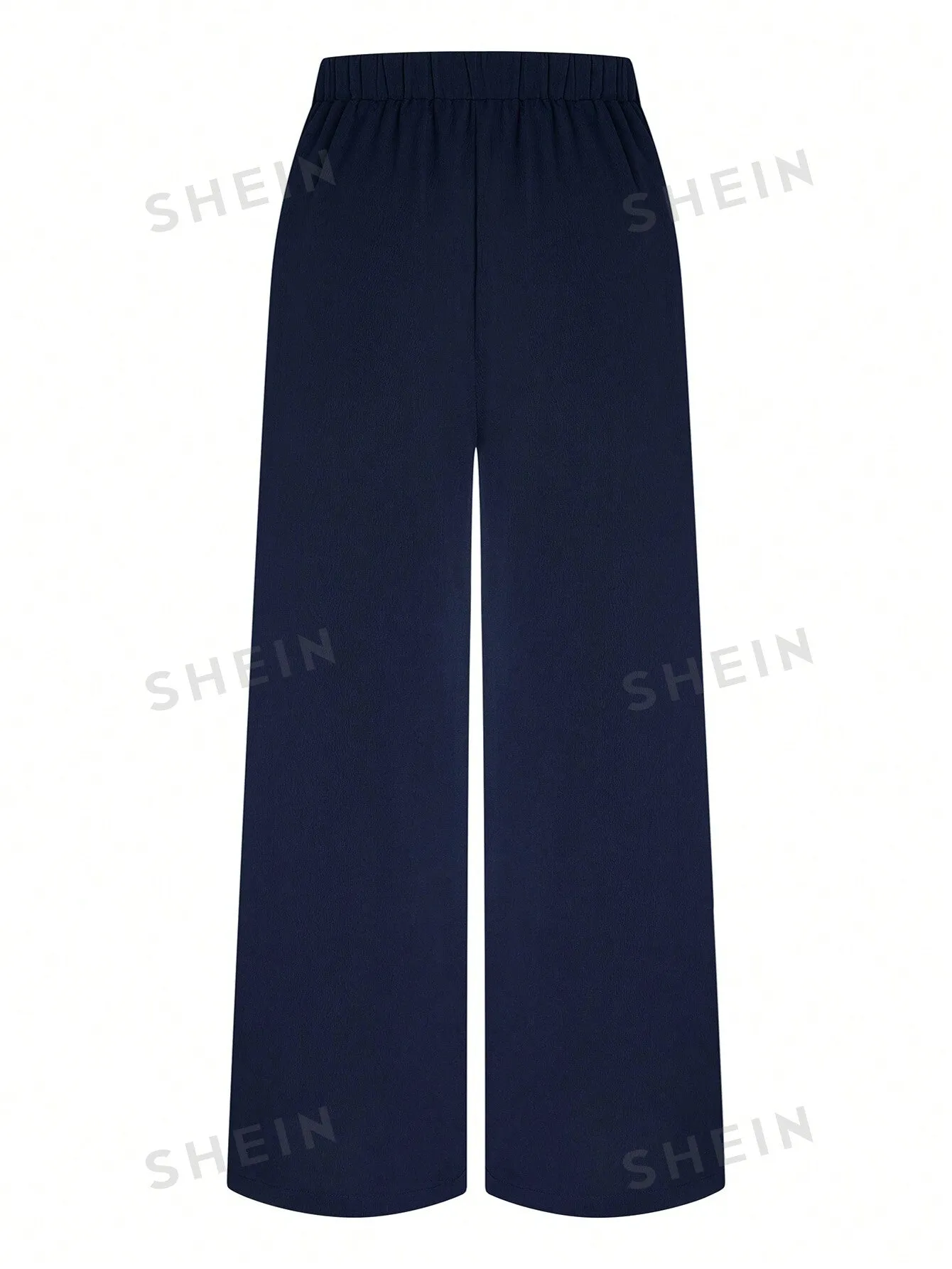 Plus Size Women Solid Color Pleated Loose Wide Leg Trousers