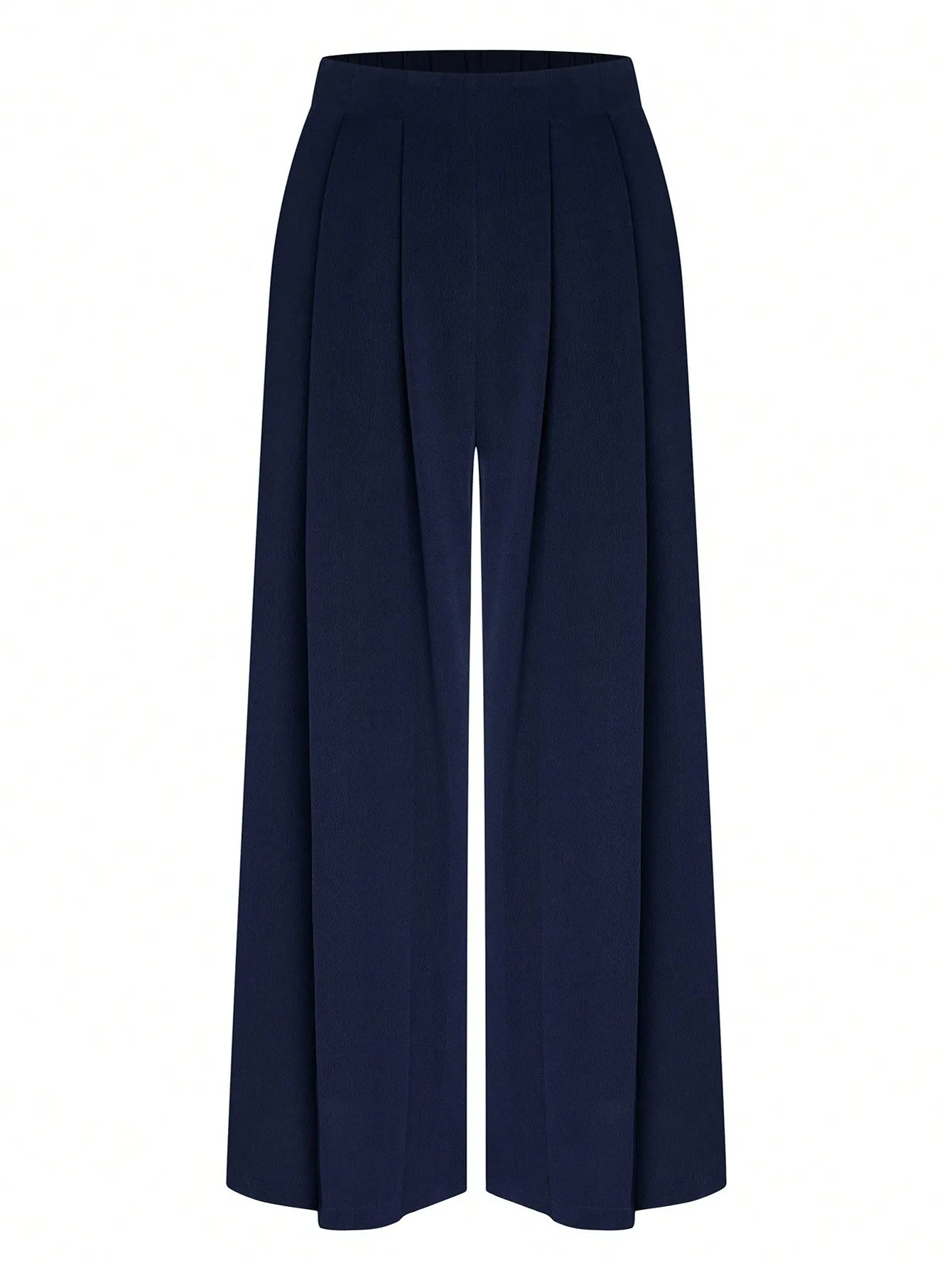Plus Size Women Solid Color Pleated Loose Wide Leg Trousers