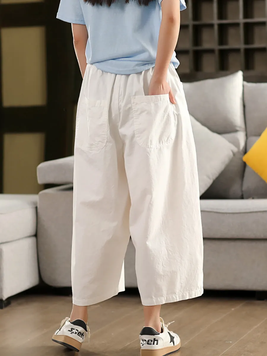 Plus SIze Women Summer Pure Color 100%Cotton Wide-leg Pants