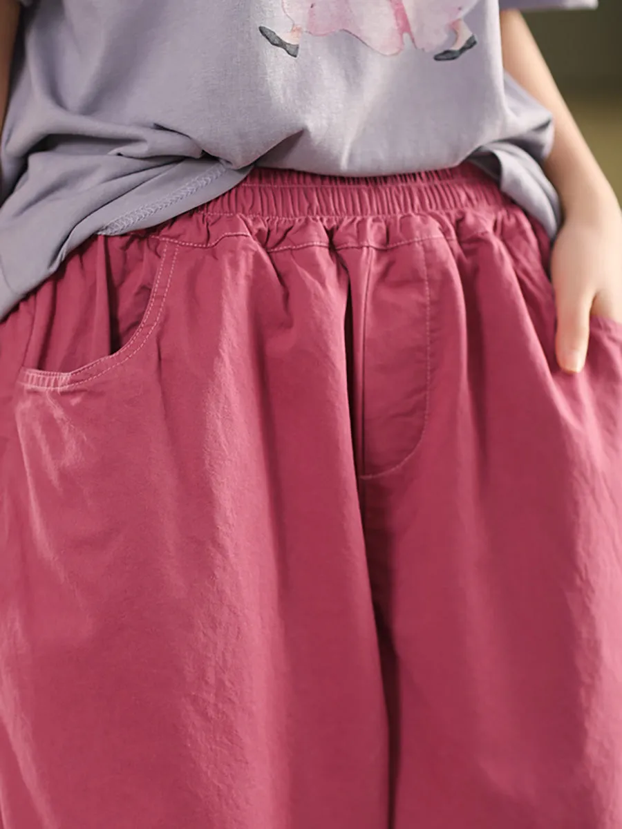 Plus SIze Women Summer Pure Color 100%Cotton Wide-leg Pants