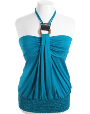 Plus Size Wooden Ring Tribal Teal String Halter
