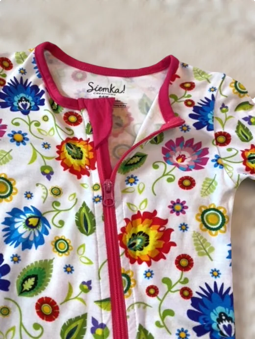 Polish Folk Art Floral Long Sleeve Dual Zipper Baby Rompers