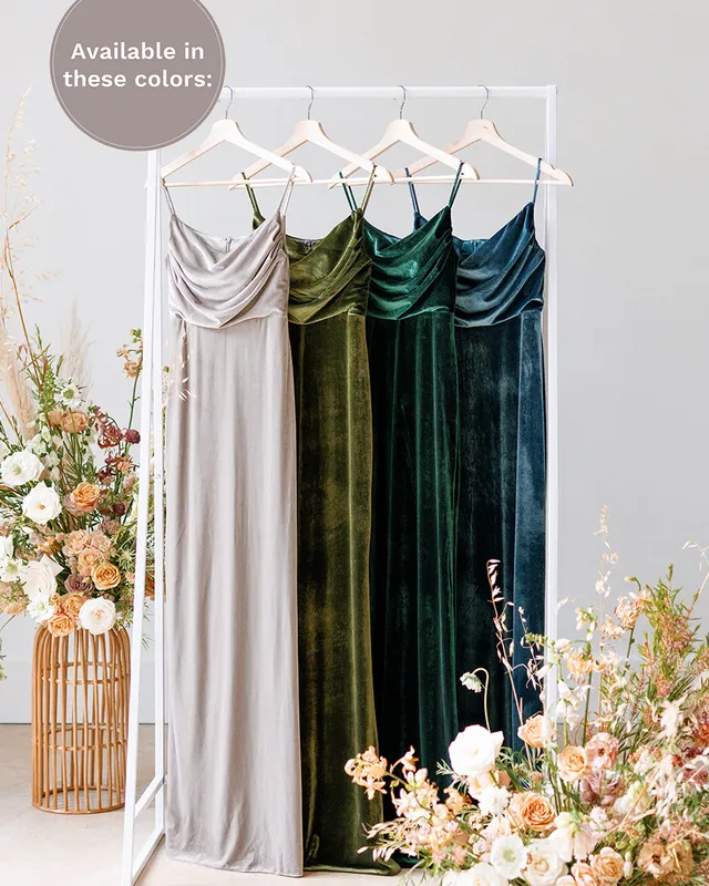 Popular 2021 Long Velvet Bridesmaid Dresses with a Cowl Neckline Sheath Party Dress
