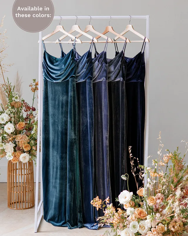 Popular 2021 Long Velvet Bridesmaid Dresses with a Cowl Neckline Sheath Party Dress