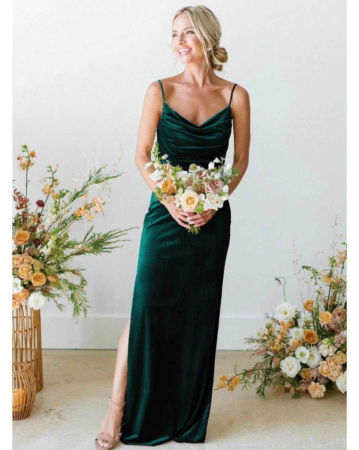 Popular 2021 Long Velvet Bridesmaid Dresses with a Cowl Neckline Sheath Party Dress