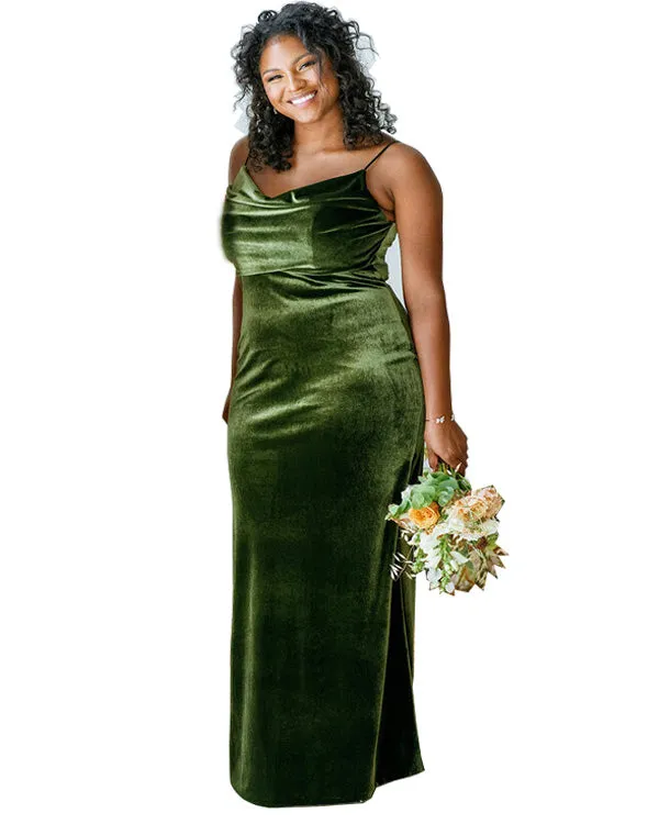 Popular 2021 Long Velvet Bridesmaid Dresses with a Cowl Neckline Sheath Party Dress