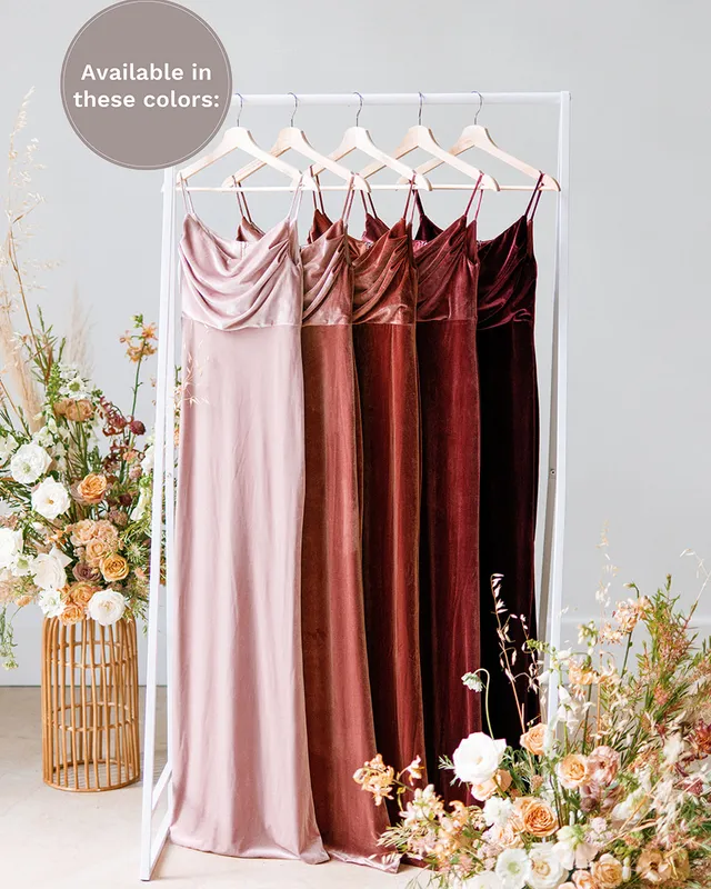 Popular 2021 Long Velvet Bridesmaid Dresses with a Cowl Neckline Sheath Party Dress