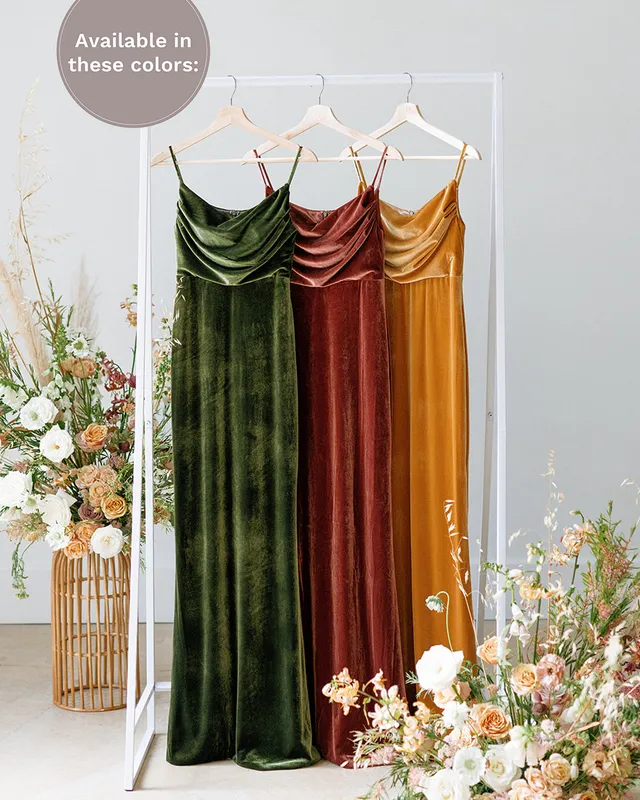 Popular 2021 Long Velvet Bridesmaid Dresses with a Cowl Neckline Sheath Party Dress