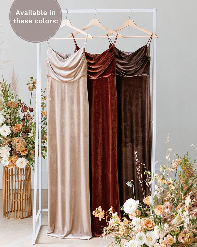 Popular 2021 Long Velvet Bridesmaid Dresses with a Cowl Neckline Sheath Party Dress