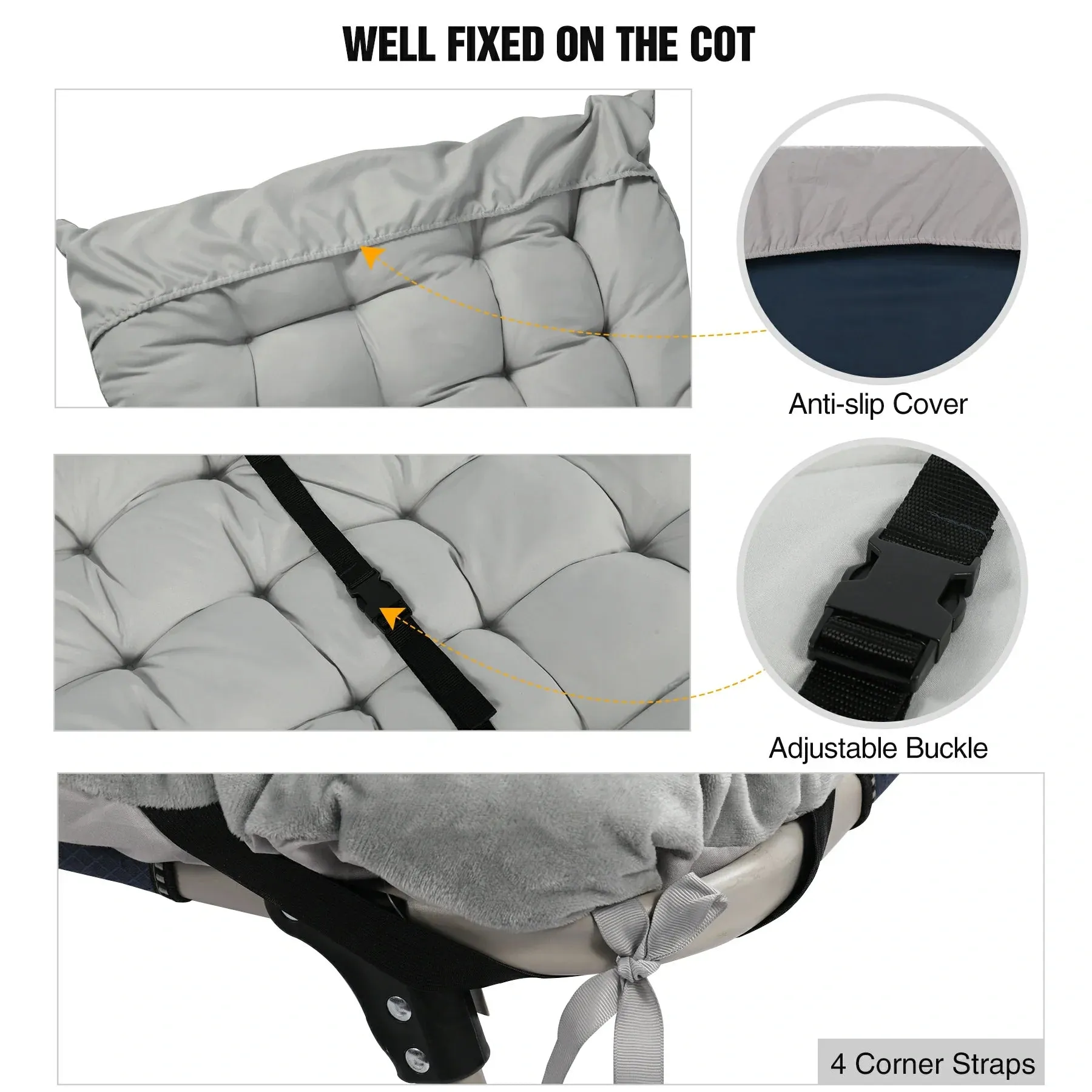 Portable Folding Sleeping Cot Mattress Pads for Camping,Gray Blue Black Brown