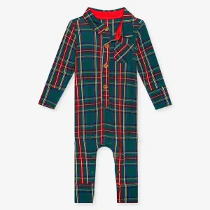Posh Peanut Tartan Plaid Long Sleeve Collared Henley Long Romper