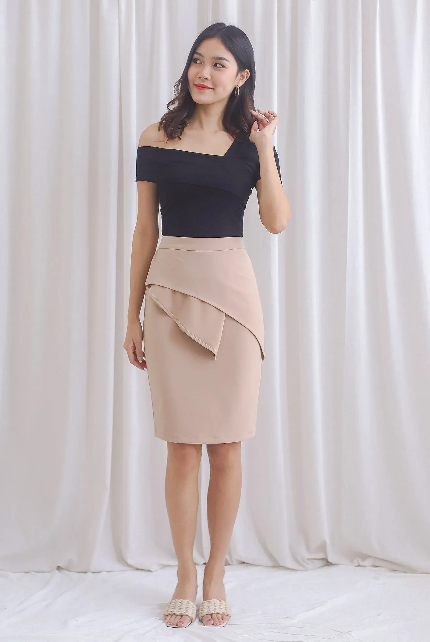 *Premium* TDC Dimity Peplum Pencil Skirt II In Camel