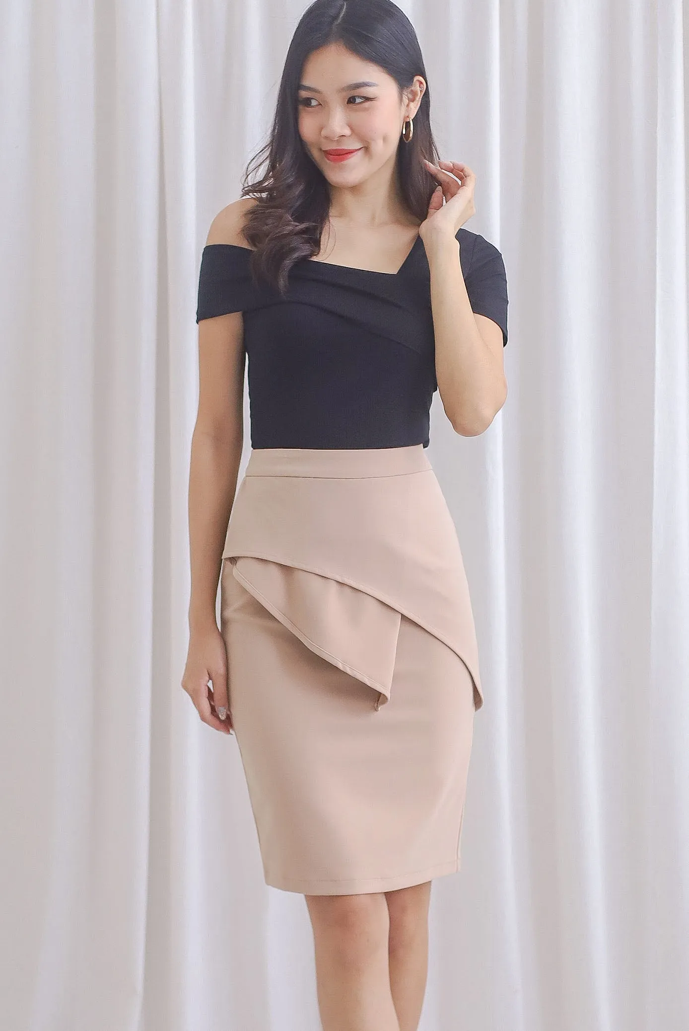 *Premium* TDC Dimity Peplum Pencil Skirt II In Camel