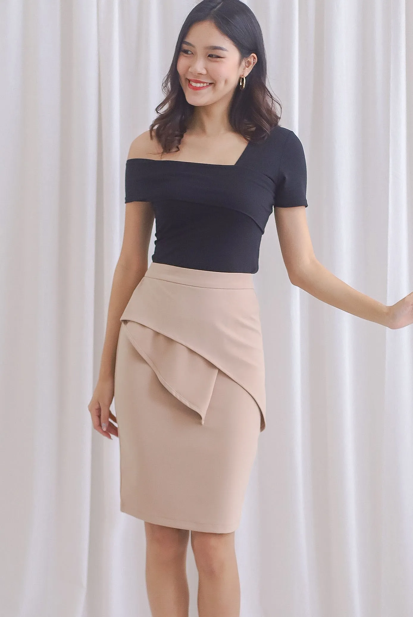 *Premium* TDC Dimity Peplum Pencil Skirt II In Camel