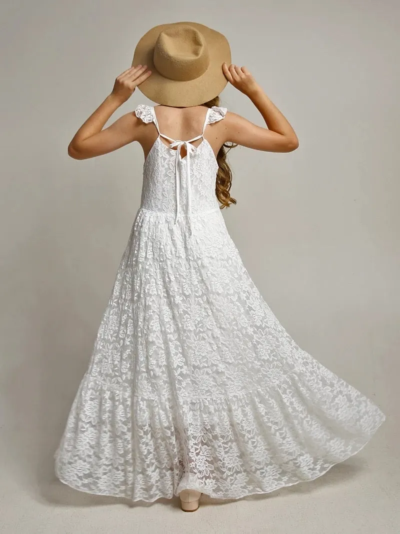 Princess Girls Lace Cotton Long Dresses