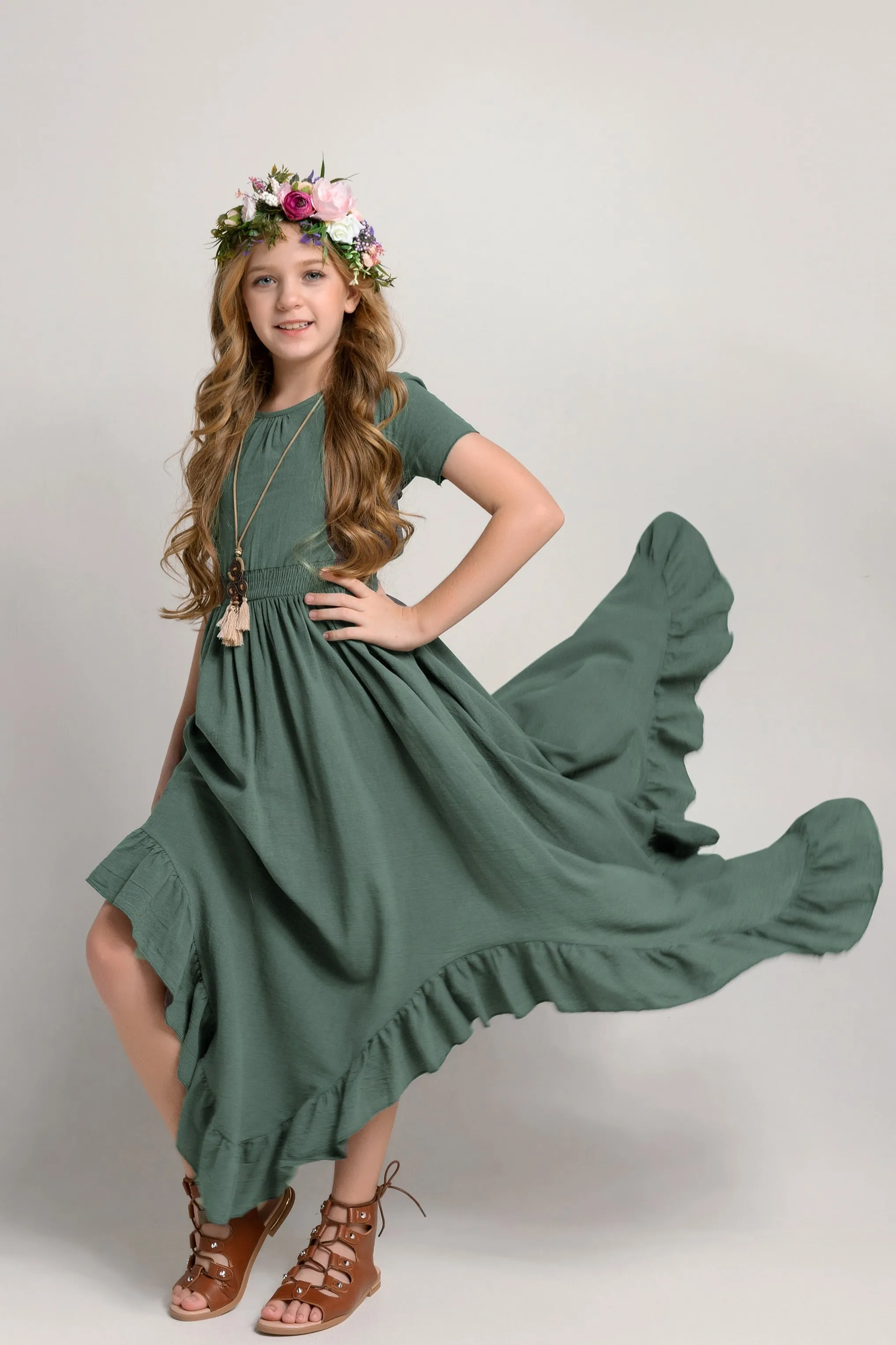 Princess Girls Lace Cotton Long Dresses
