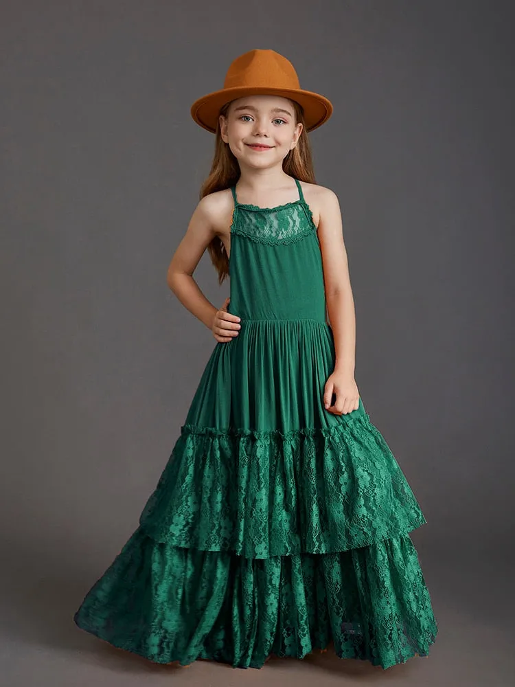 Princess Girls Lace Cotton Long Dresses