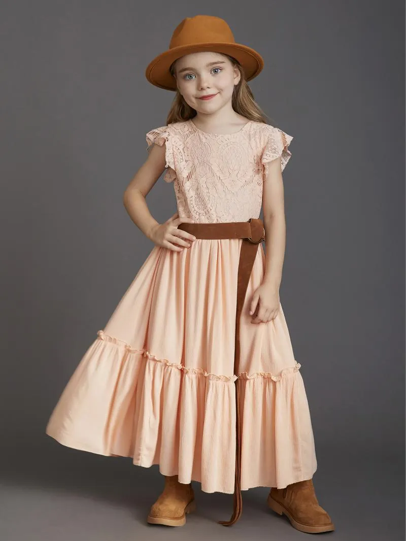 Princess Girls Lace Cotton Long Dresses