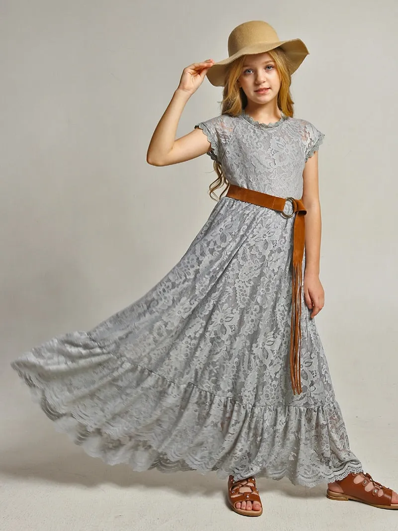 Princess Girls Lace Cotton Long Dresses