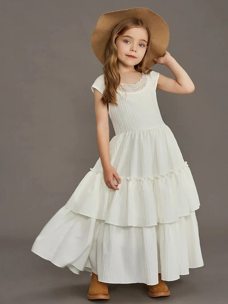 Princess Girls Lace Cotton Long Dresses