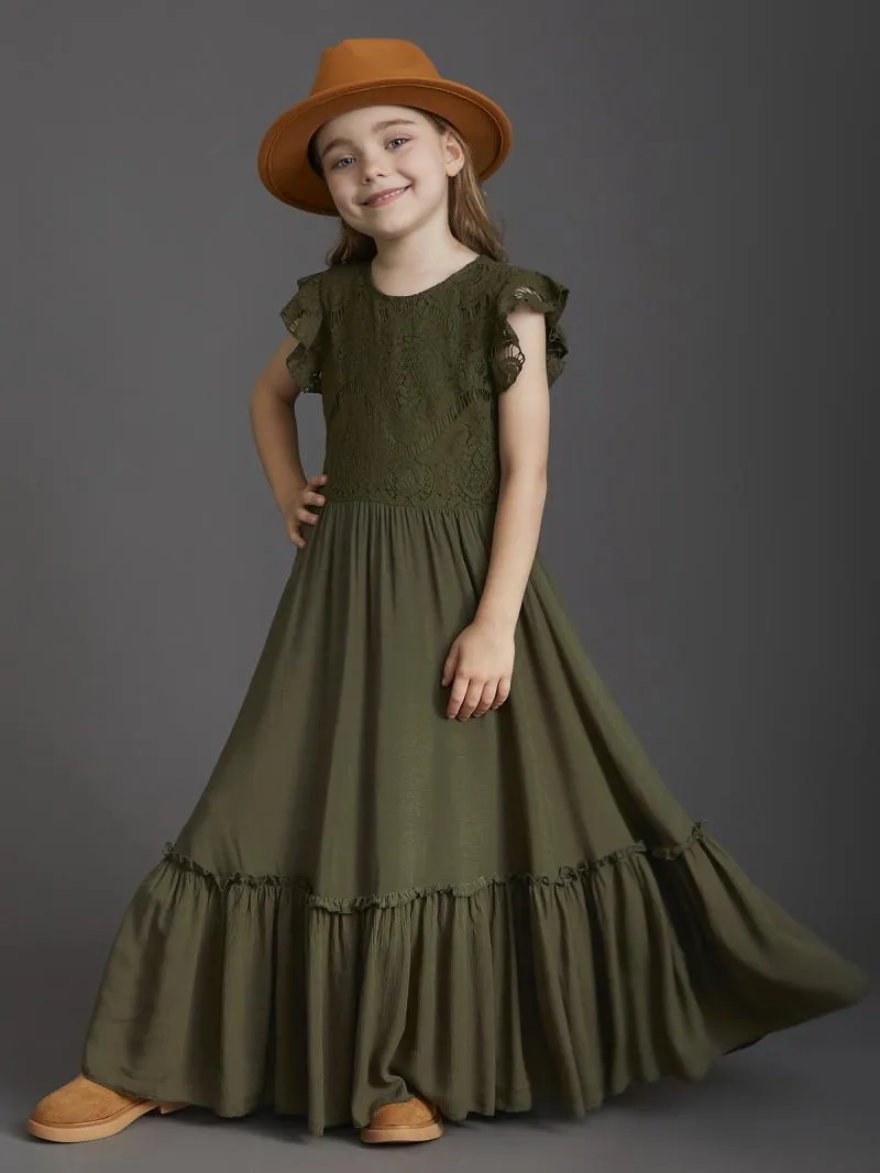 Princess Girls Lace Cotton Long Dresses