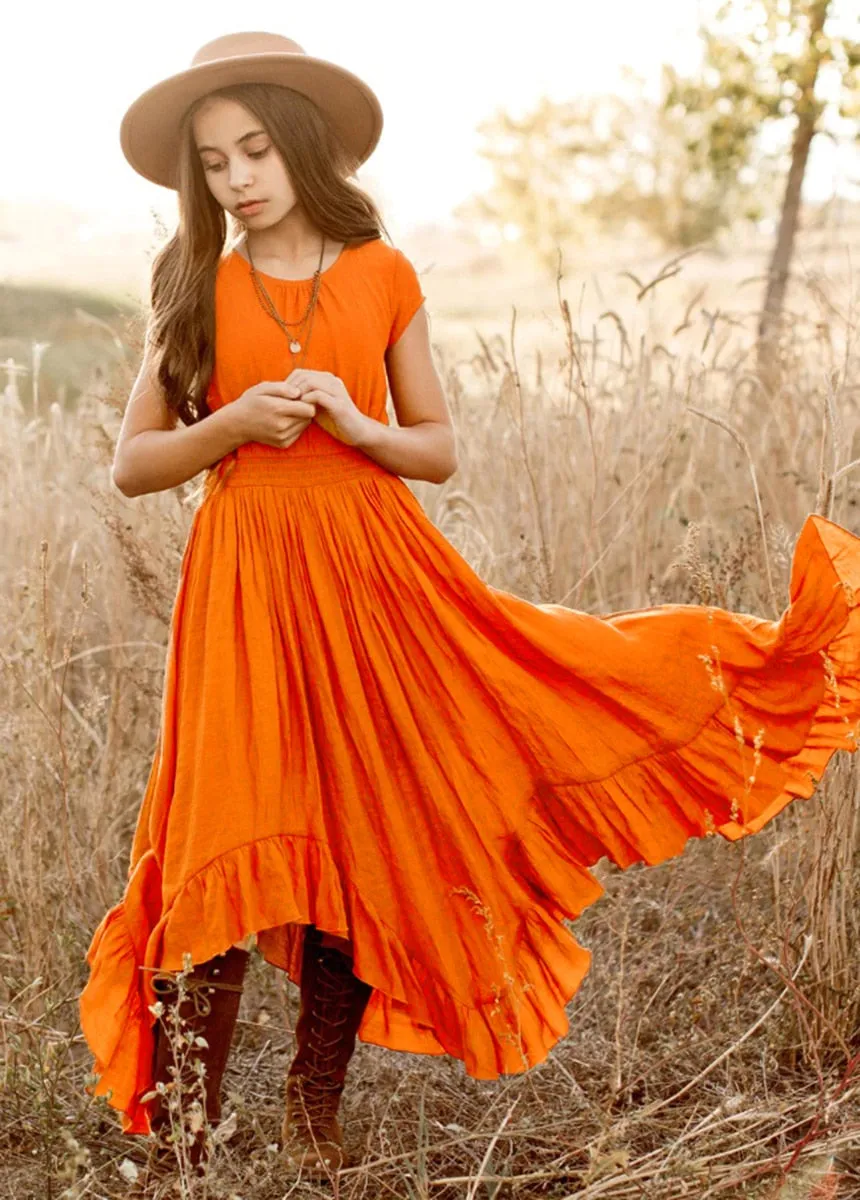 Princess Girls Lace Cotton Long Dresses