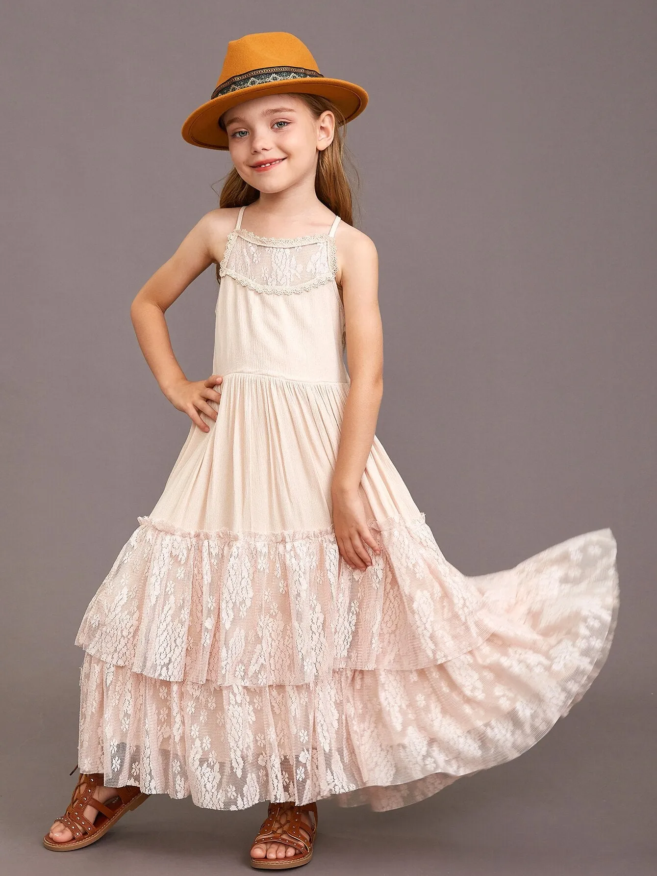Princess Girls Lace Cotton Long Dresses