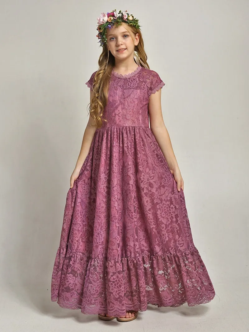 Princess Girls Lace Cotton Long Dresses