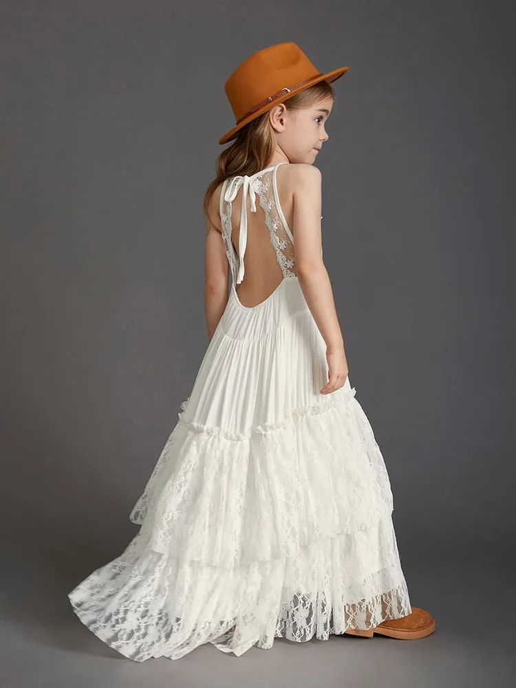 Princess Girls Lace Cotton Long Dresses