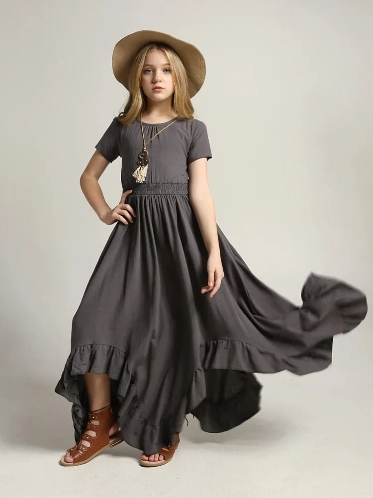 Princess Girls Lace Cotton Long Dresses