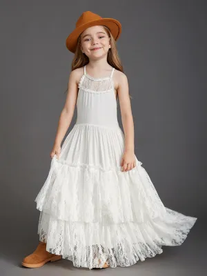 Princess Girls Lace Cotton Long Dresses
