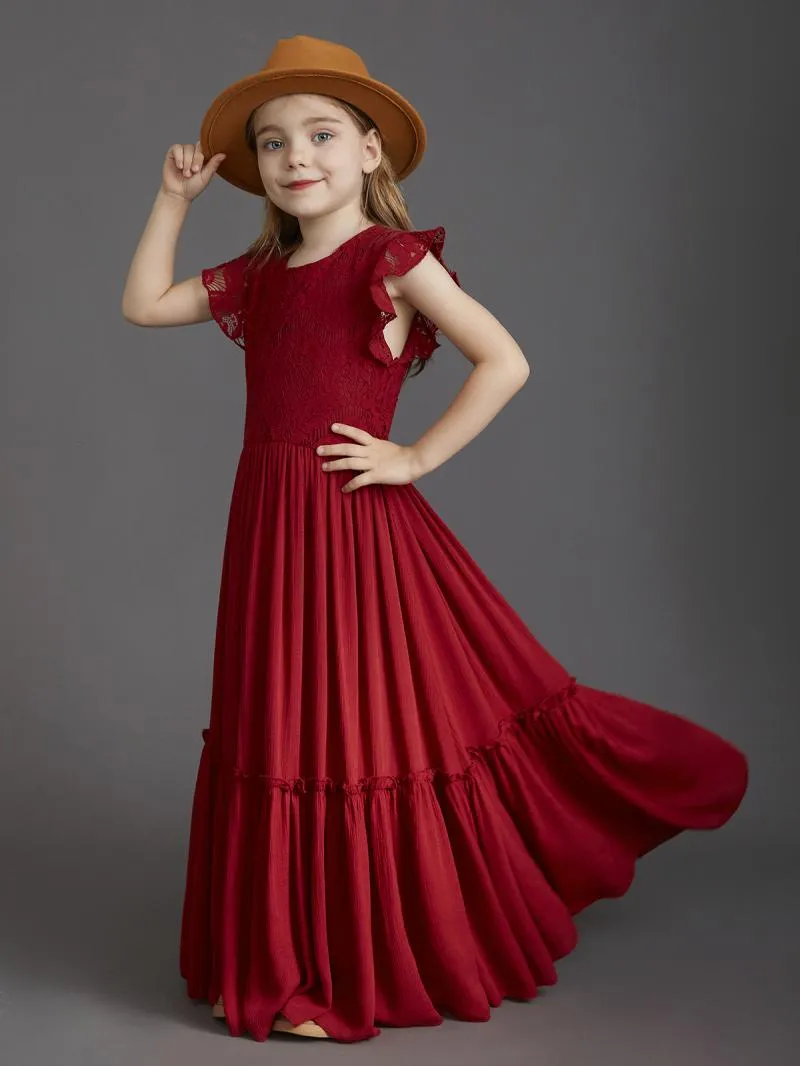 Princess Girls Lace Cotton Long Dresses