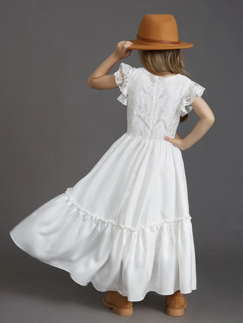 Princess Girls Lace Cotton Long Dresses
