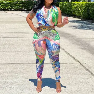 Print Halter Top & Pants Set