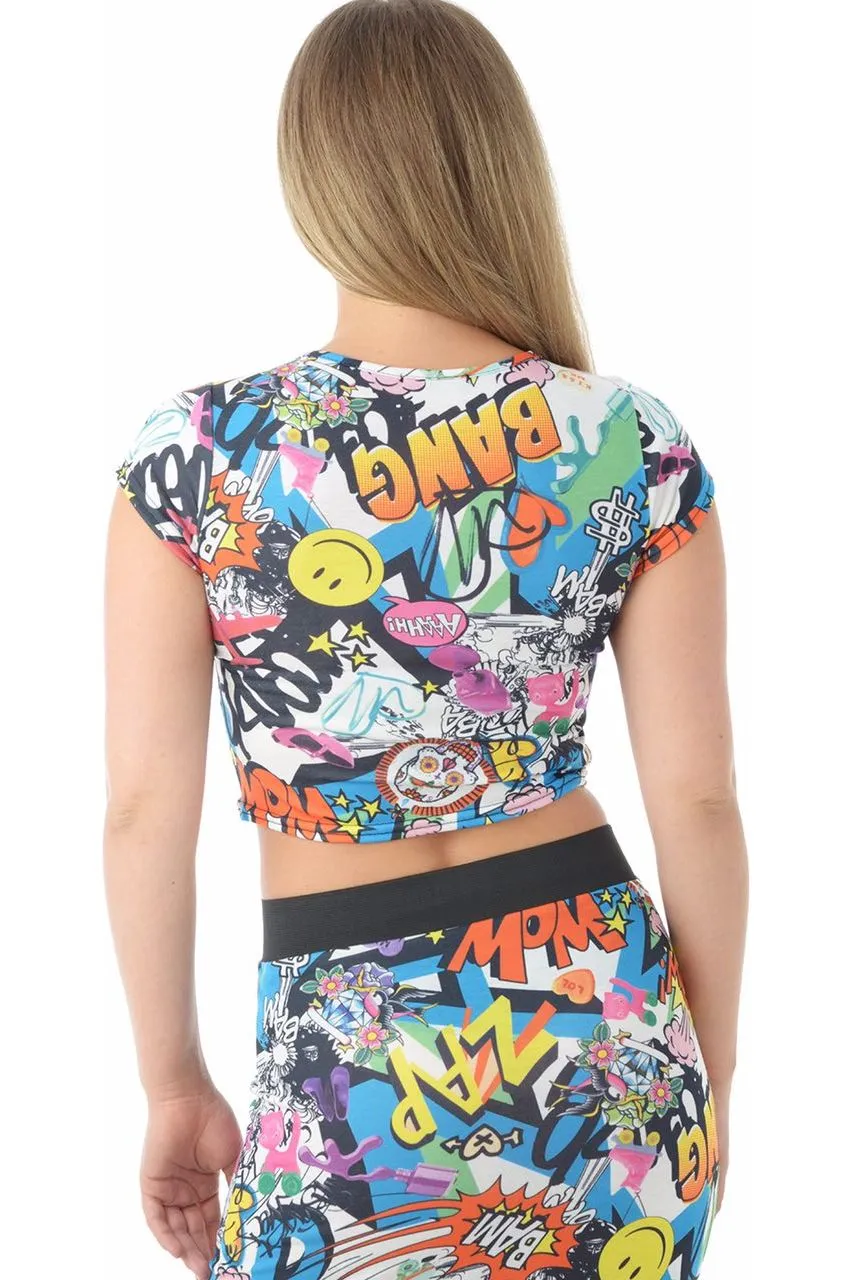 Printed Cap Sleeve Crop Tops