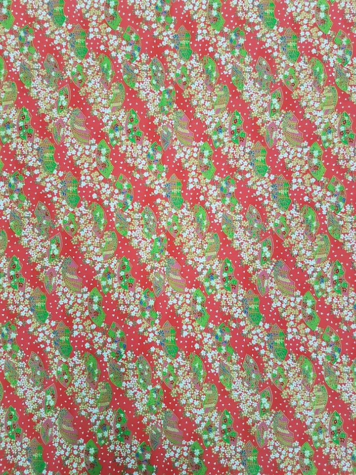 Printed Cotton Oriental Fans Red
