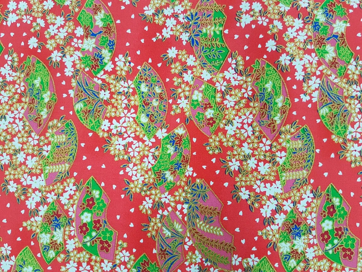 Printed Cotton Oriental Fans Red